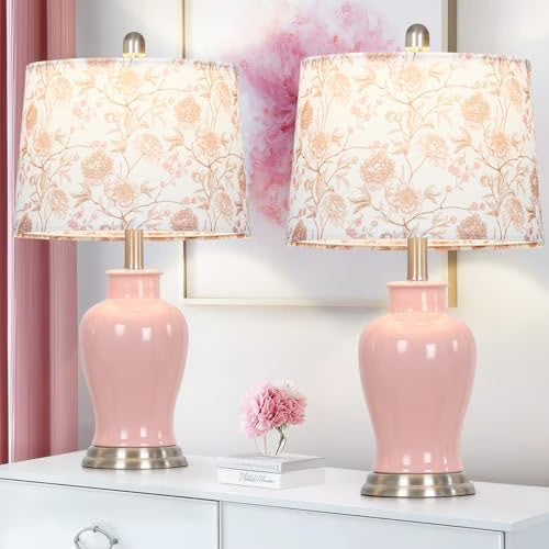 Modern Ceramic Table Lamps Set of 2, 23" White Ceramic Lamps for Living Room, Rustic Farmhouse Bedside Lamp with Ginger Jar Design, Elegant Bedroom